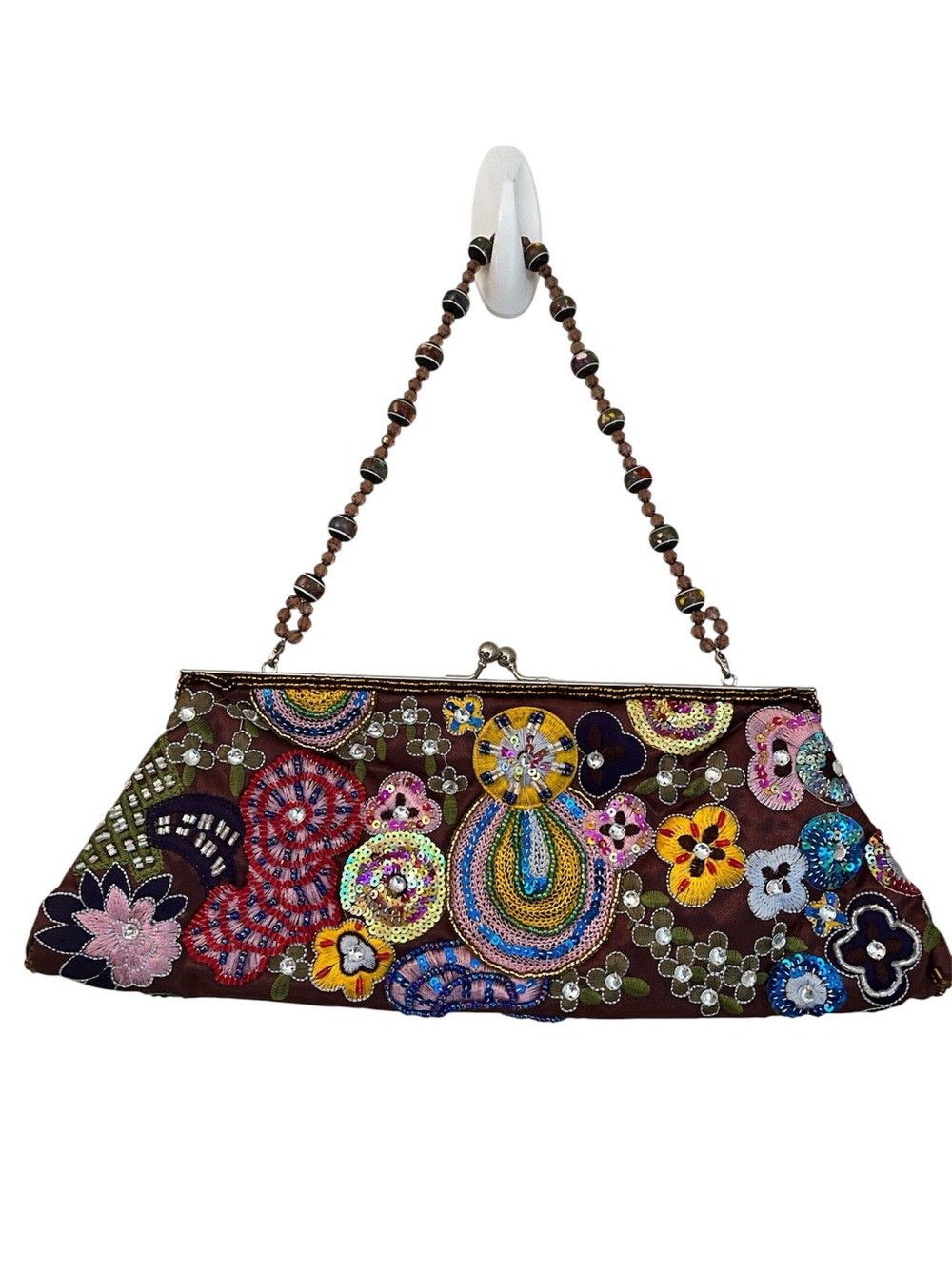 Vintage Beaded Intricate Floral Embroidery Beaded Handle